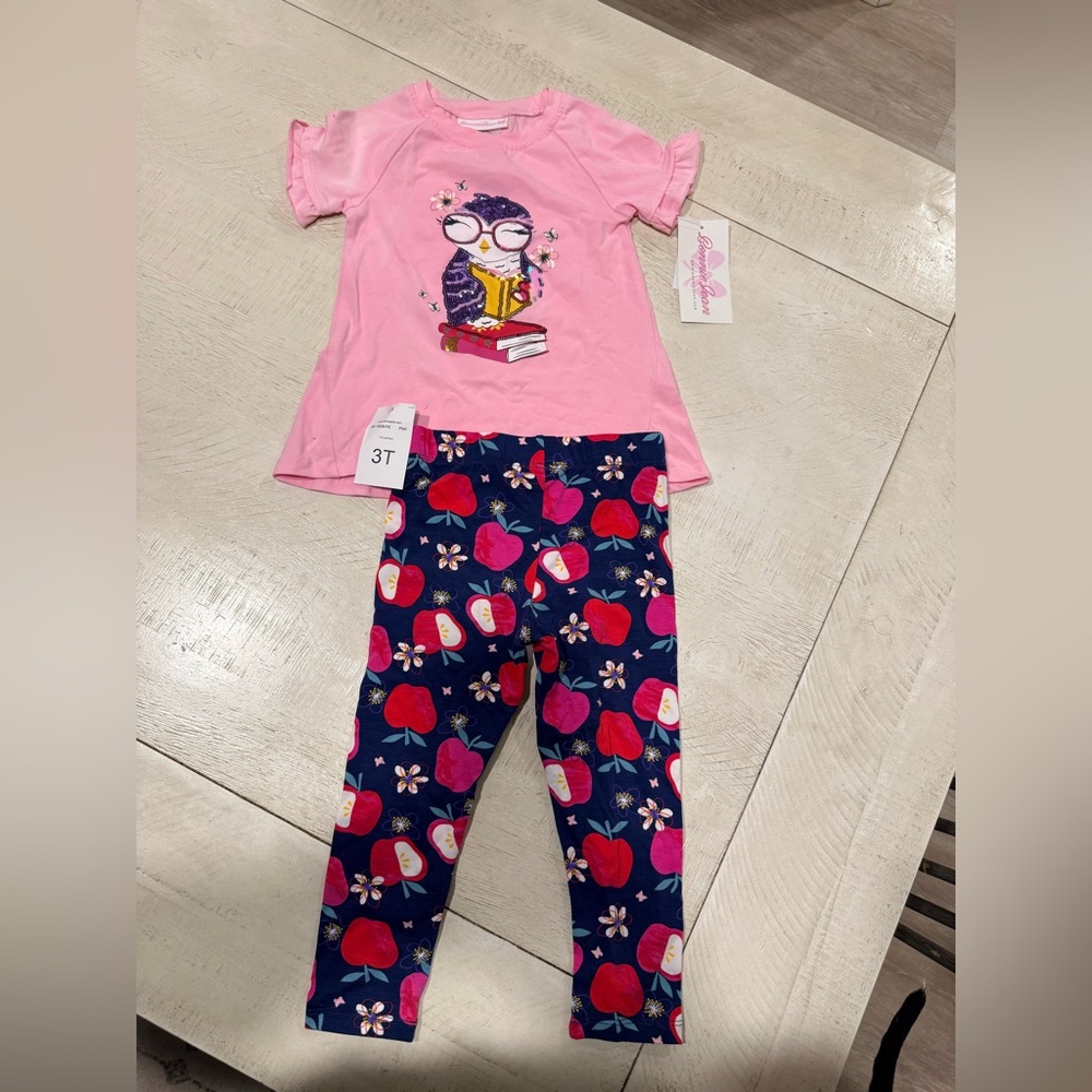 Bonnie Jean Pink Top and Blue Apple Pajama Set